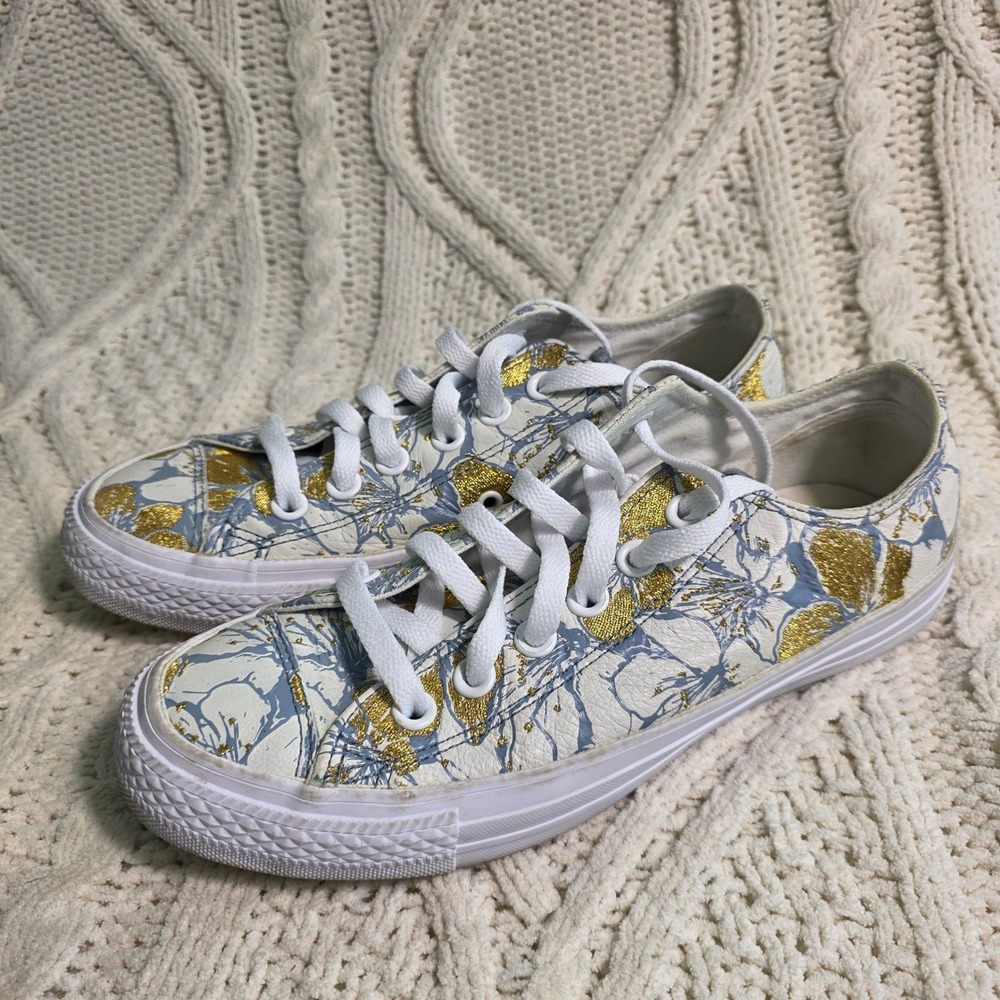 Converse PatBo Chuck Taylor‎ Low Top Blue Gold Floral Leather Womens 6.5